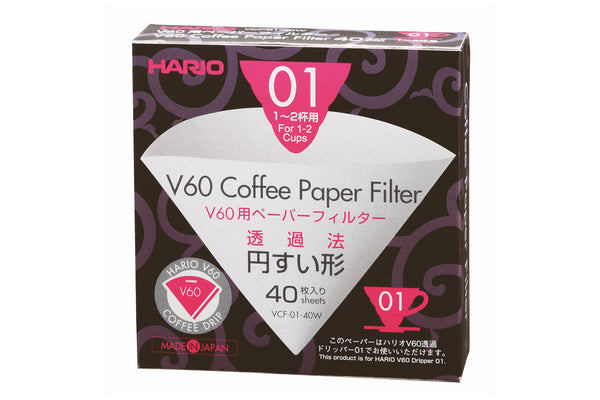 Hario V60 Paper Filter 01 Dripper 40 Sheets - Bleached